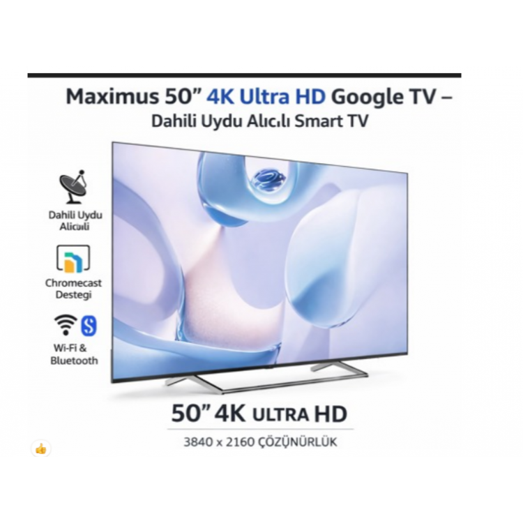 Maximus UHA 50 M9P 4K Ultra HD 50" 127 Ekran Uydu Alıcılı Google Smart LED TV