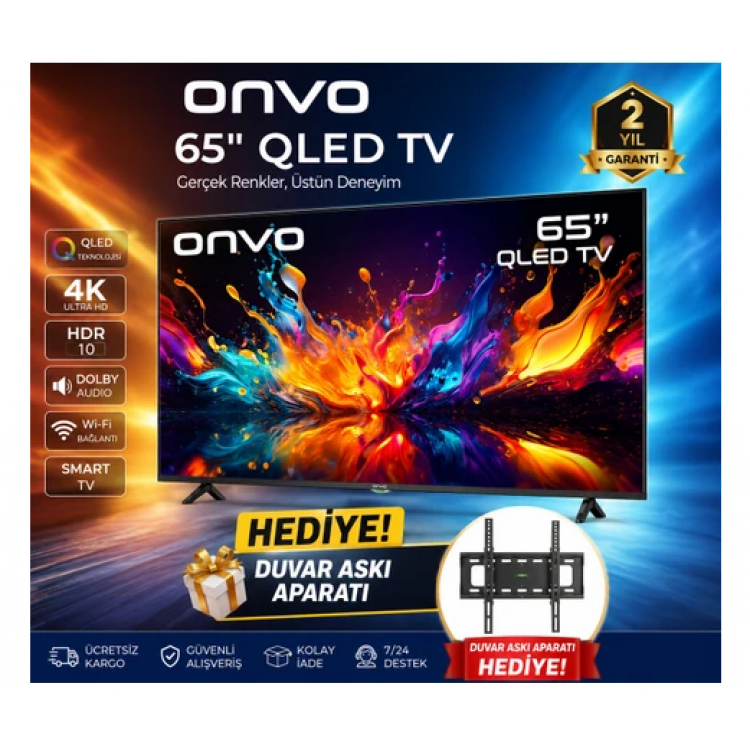 ONVO 65" 165 Ekran 4K Ultra HD Google Smart QLED TV | Netflix & YouTube | Wi-Fi | Bluetooth | Askı Aparatı Hediyeli ONVO 65" 165 Ekran 4K Ultra HD Google Smart QLED TV | Netflix & YouTube | Wi-Fi | Bluetooth | Askı Aparatı Hediyeli