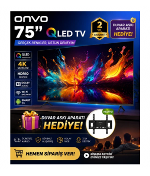 ONVO 75" 189 Ekran 4K Ultra HD Google Smart QLED TV | Netflix & YouTube | Wi-Fi | Bluetooth | Askı Aparatı Hediyel ONVO 75" 189 Ekran 4K Ultra HD Google Smart QLED TV | Netflix & YouTube | Wi-Fi | Bluetooth | Askı Aparatı Hediyel