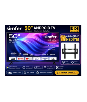 SİMFER 50" ANDROID TV | 127 Ekran 4K Ultra HD Smart LED TV | Netflix & YouTube | Wi-Fi | Askı Aparatı Hediyeli SİMFER 50" ANDROID TV | 127 Ekran 4K Ultra HD Smart LED TV | Netflix & YouTube | Wi-Fi | Askı Aparatı Hediyeli